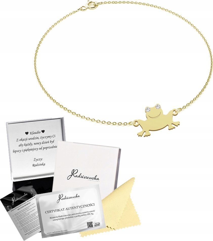 Radziszewska Jewellery Bransoletka Złota Żaba Łańcuszek SREBRO 925 Prezent DEDYKACJA GRAWER GRATIS