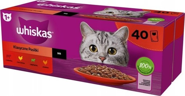Whiskas WHISKAS MOKRA KARMA DLA KOTA WOŁOWINA KURCZAK JAGNIĘCINA DRÓB W SOSIE SASZETKI 40X85 G