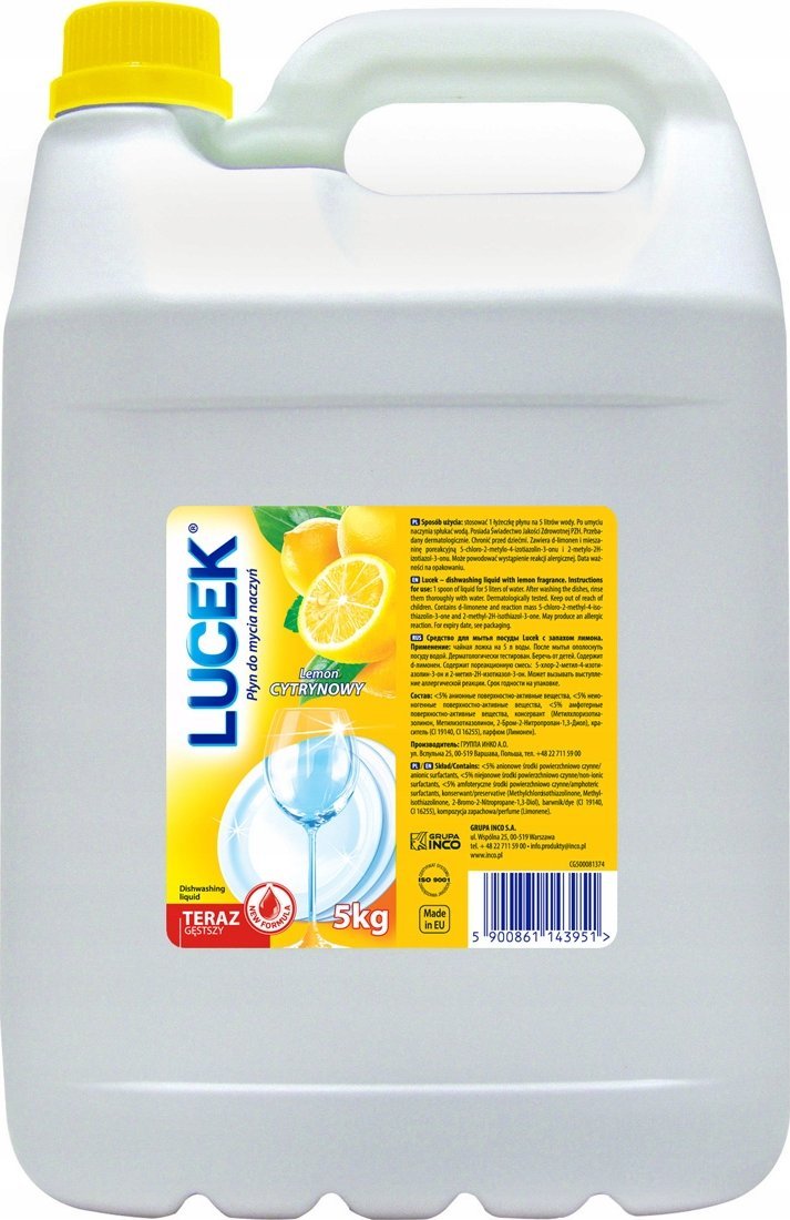 Lucek Lucek - Płyn do ręcznego mycia naczyń, cytrynowy - 5 l