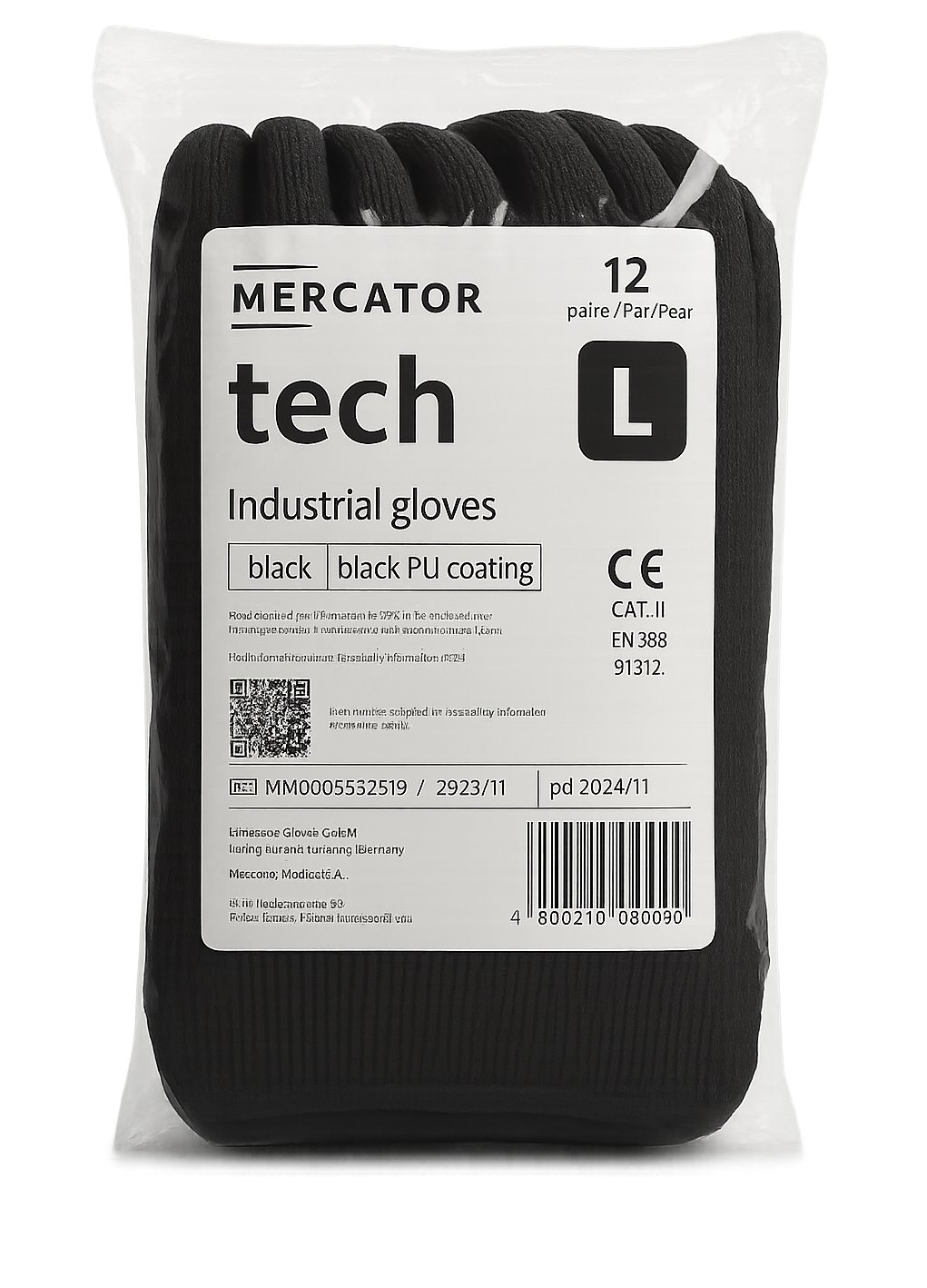 Rękawice Robocze MERCATOR Tech Black+Black PU - 12 Par (9 - L)
