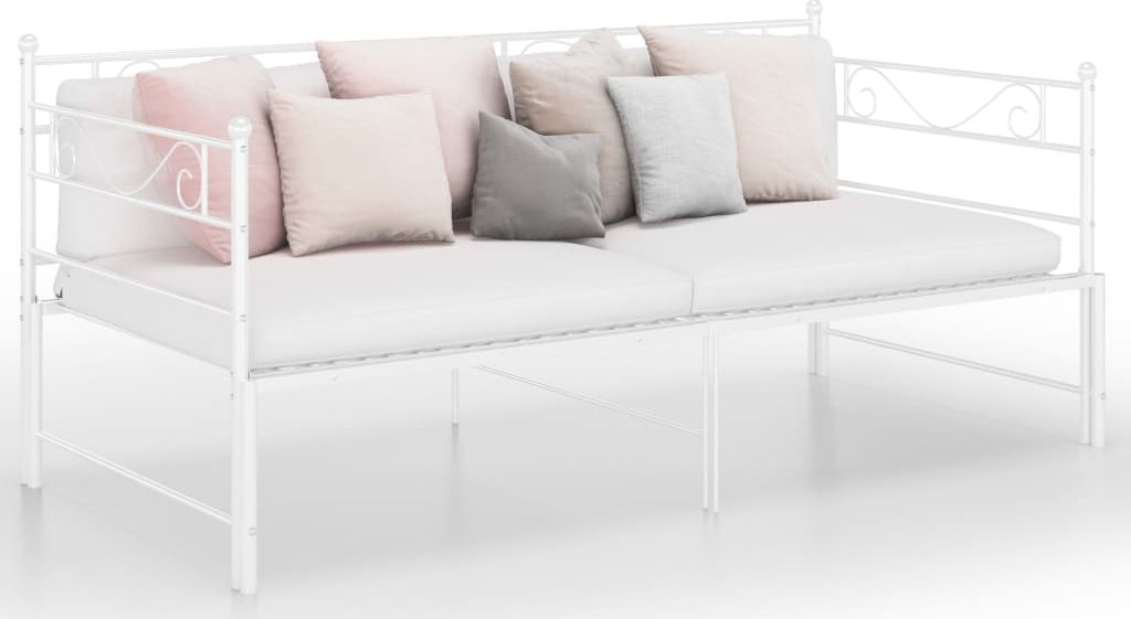 vidaXL Sofa z wysuwaną ramą łóżka, biała, metalowa, 90x200 cm