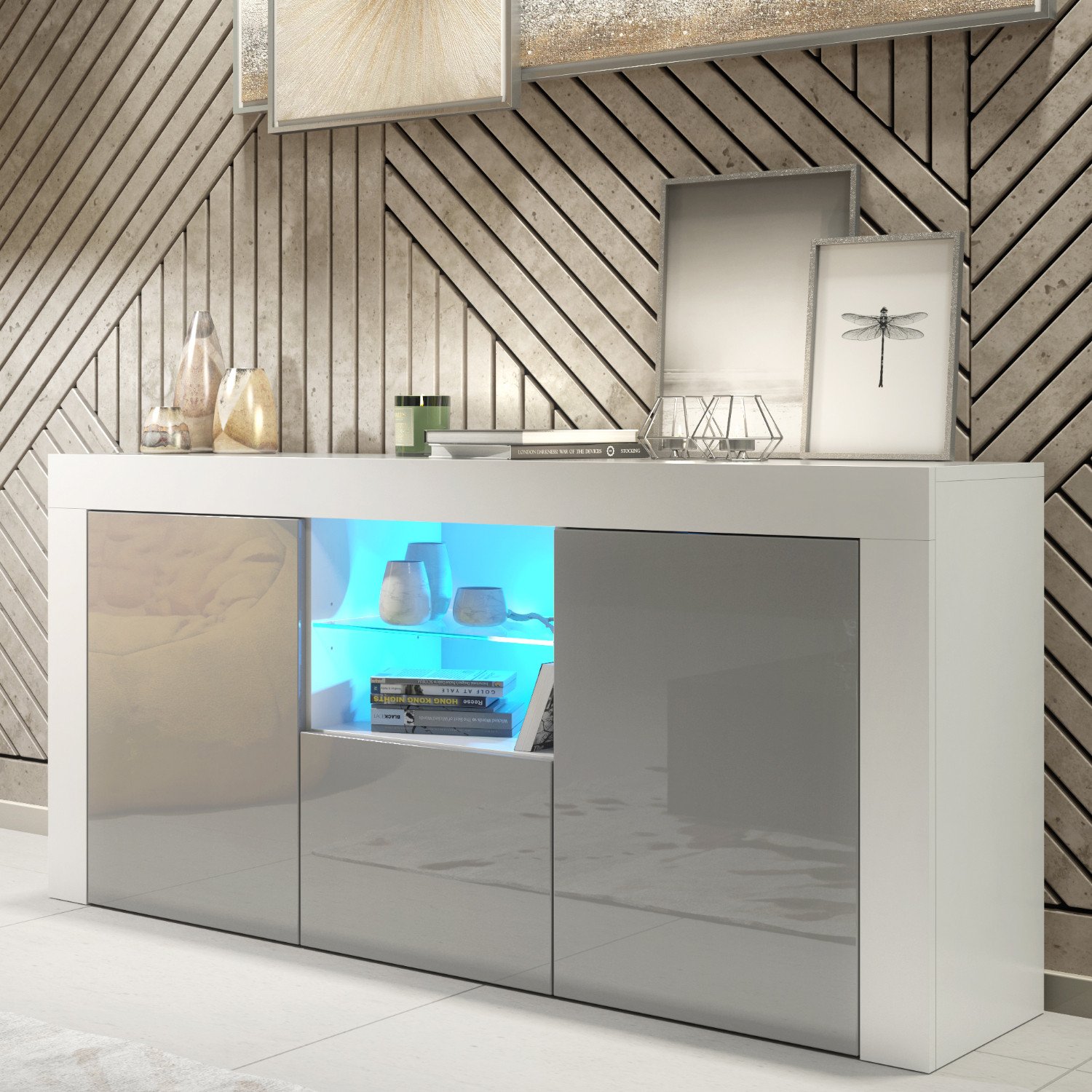 Komoda Aurora 145cm RTV ONE FURNITURE - Biały Laminat & Szare Drzwi
