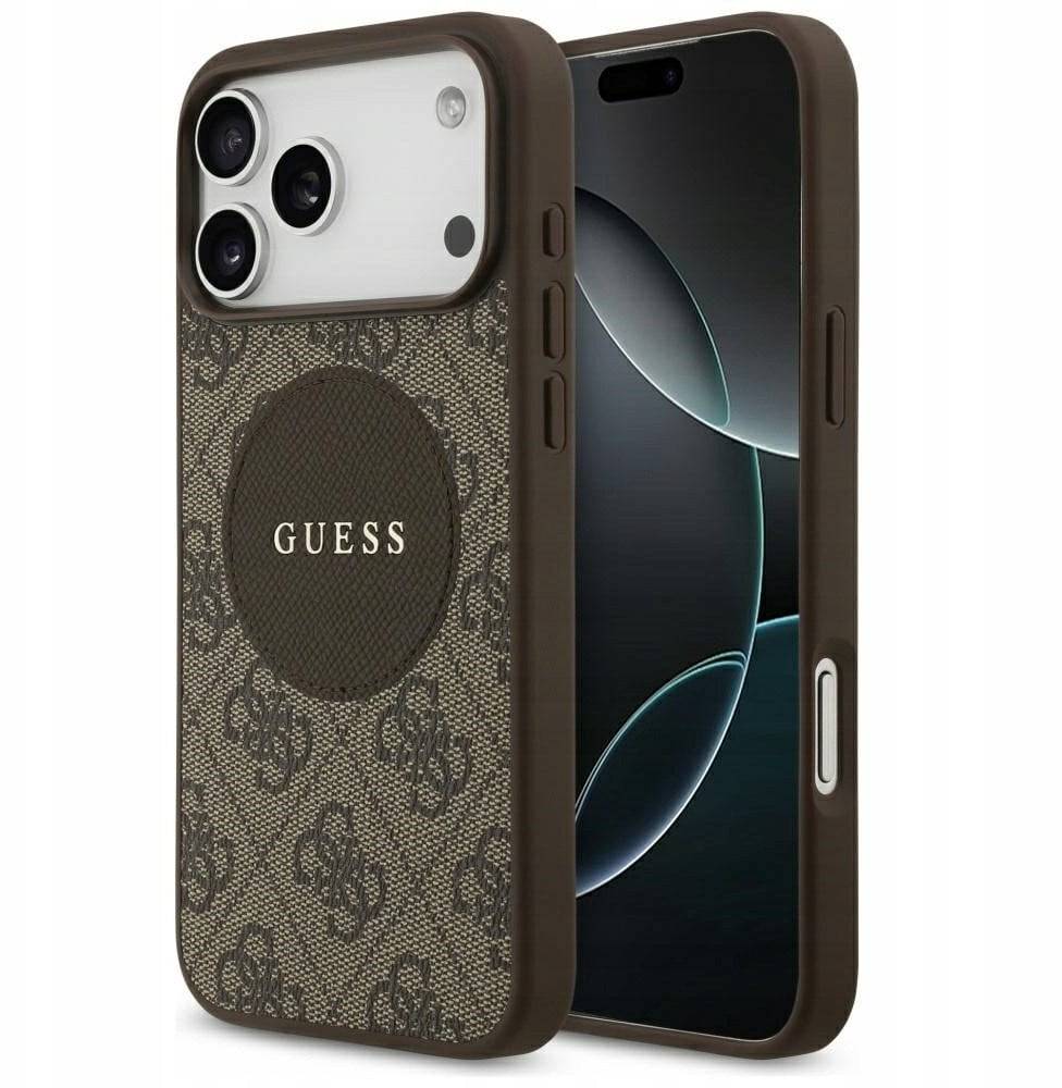 Etui Guess 4G Circle Classic Logo MagSafe do iPhone 17 Pro Max brązowy