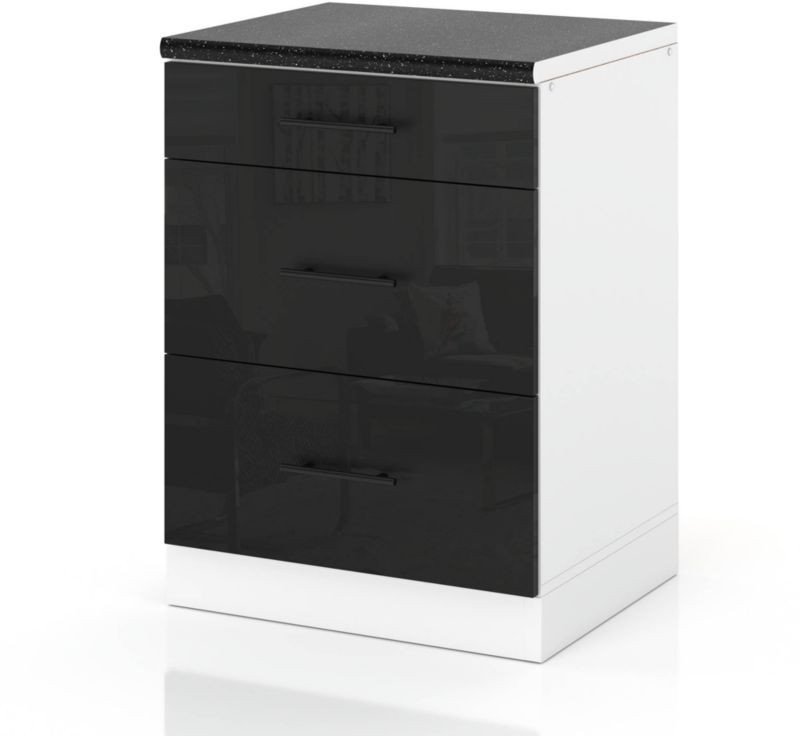 Szafka Kuchenna Stojąca Z Blatem 3 Szuflady 60cm Spremium Czarny Połysk