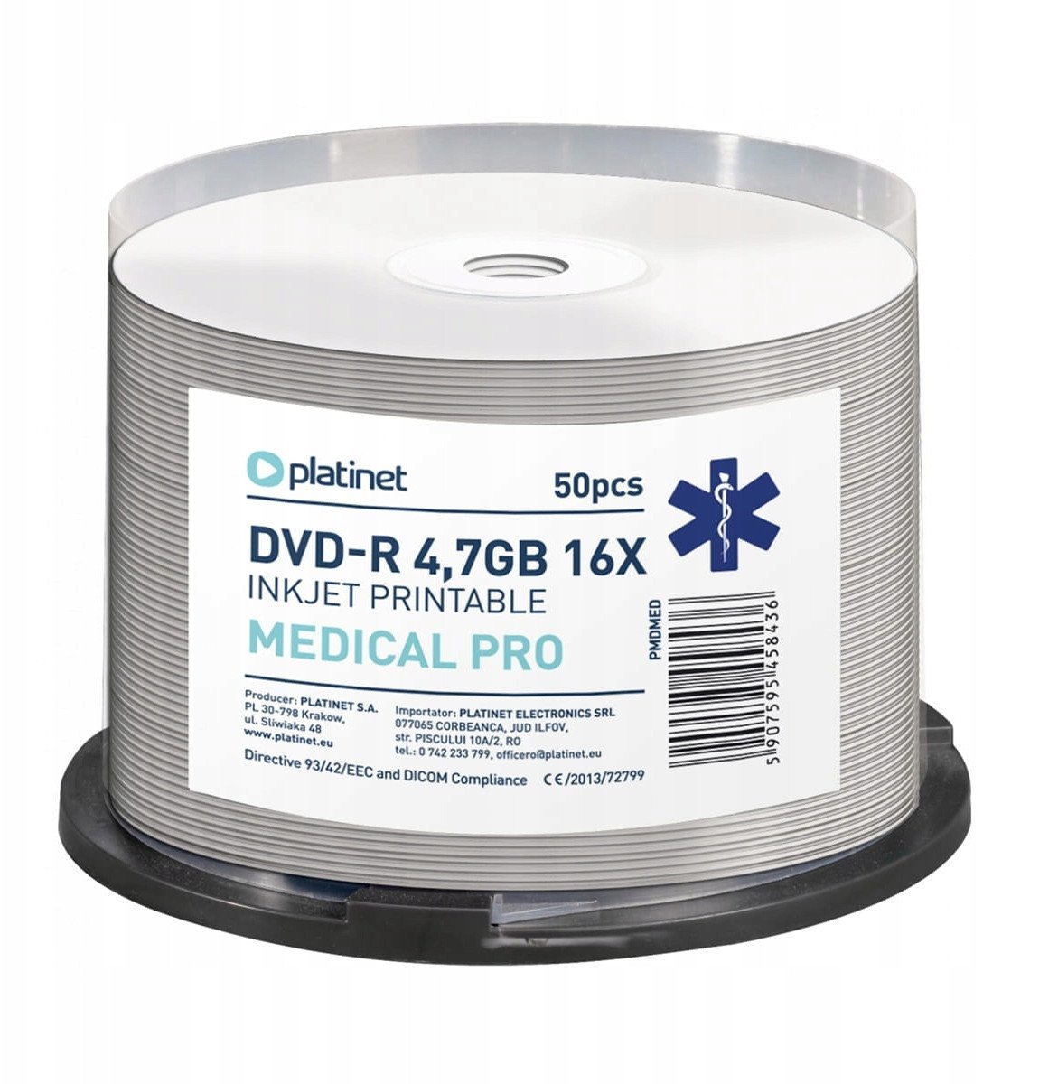 PLATINET DVD-R 4,7GB 16X FF WHITE INKJET PRINTABLE MEDICAL PRO CAKE*50 [45843]
