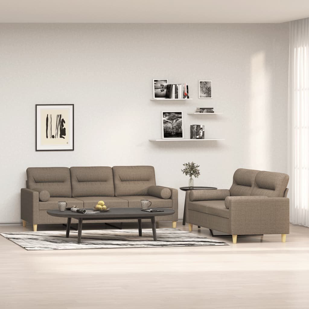 vidaXL vidaXL 2-częściowy komplet wypoczynkowy z poduszkami, taupe, tkanina