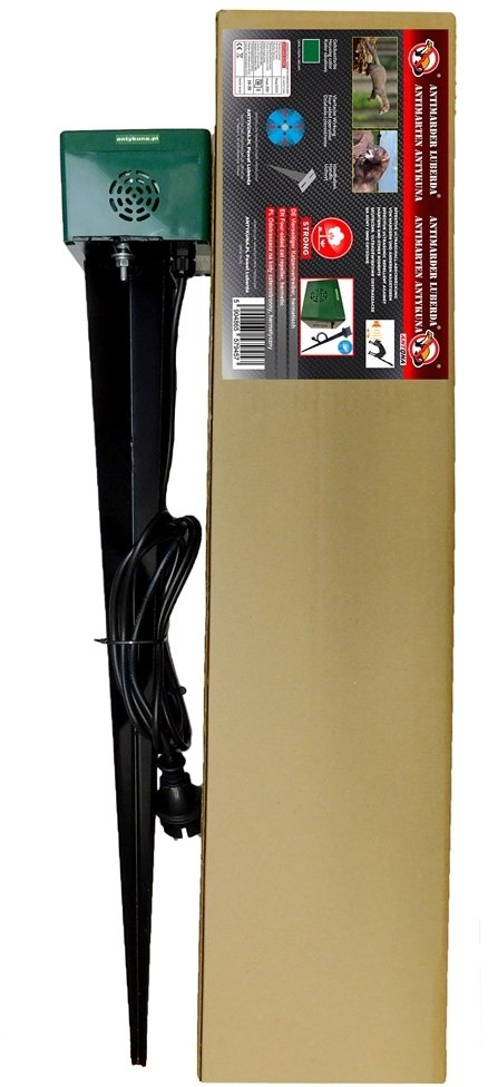 Antykuna.pl Odstraszacz STRONG Hermetyczny do ogrodu, na taras, parking, działa na 4 strony, wbijany do ziemi Zasilanie 230V