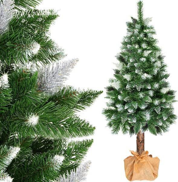 Springos Choinka na pniu 220 cm sztuczna sosna diamentowa ośnieżona UNIWERSALNY