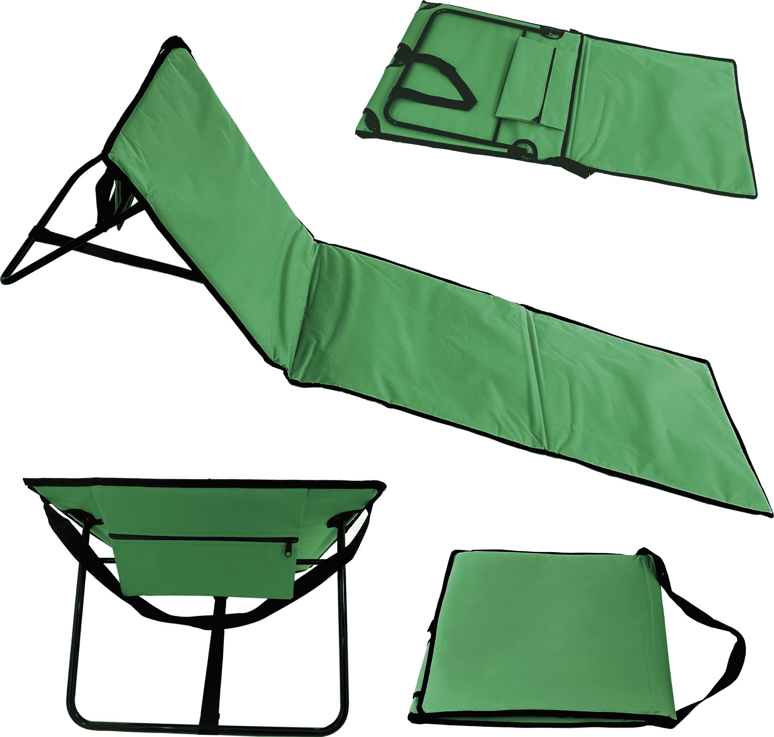 Mata plażowa składana z oparciem i kieszonką leżak zielona