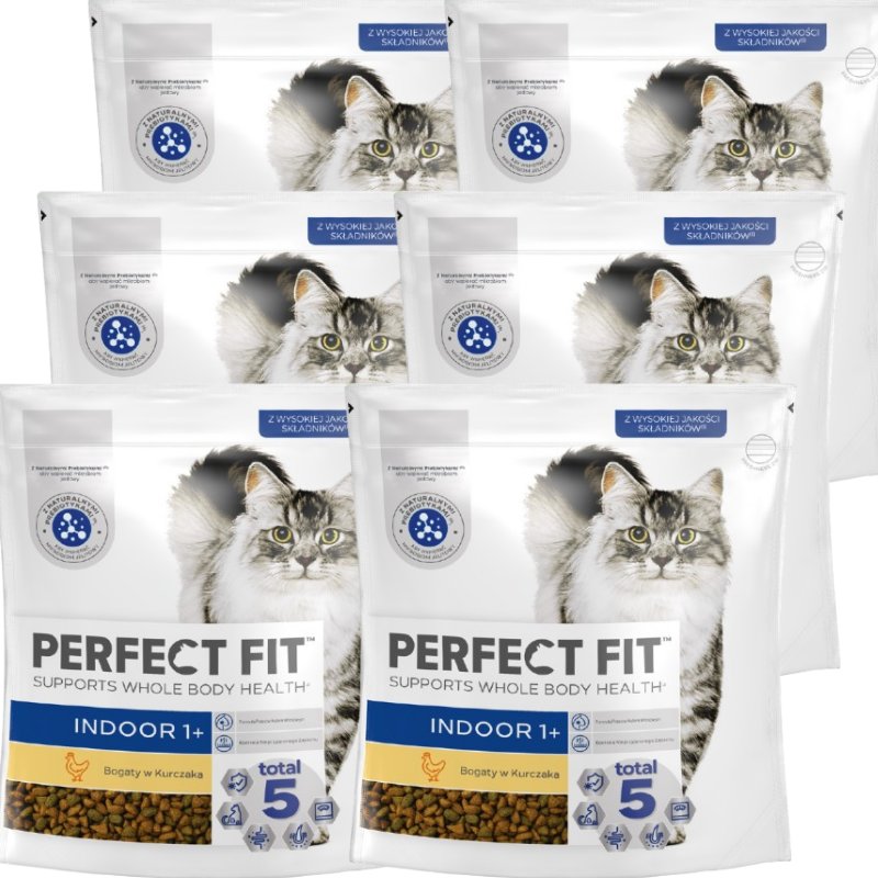 PERFECT FIT (Indoor 1+) 6x750g Bogaty w kurczaka - sucha karma dla kota żyjącego w domu