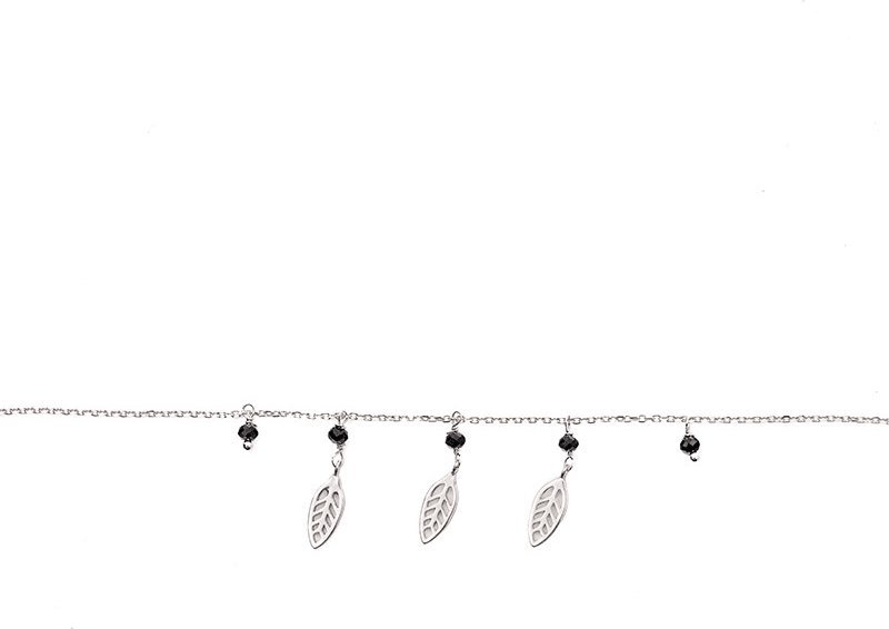 Srebro i Kamienie Srebrna bransoletka z listkami i czarnymi cyrkoniami