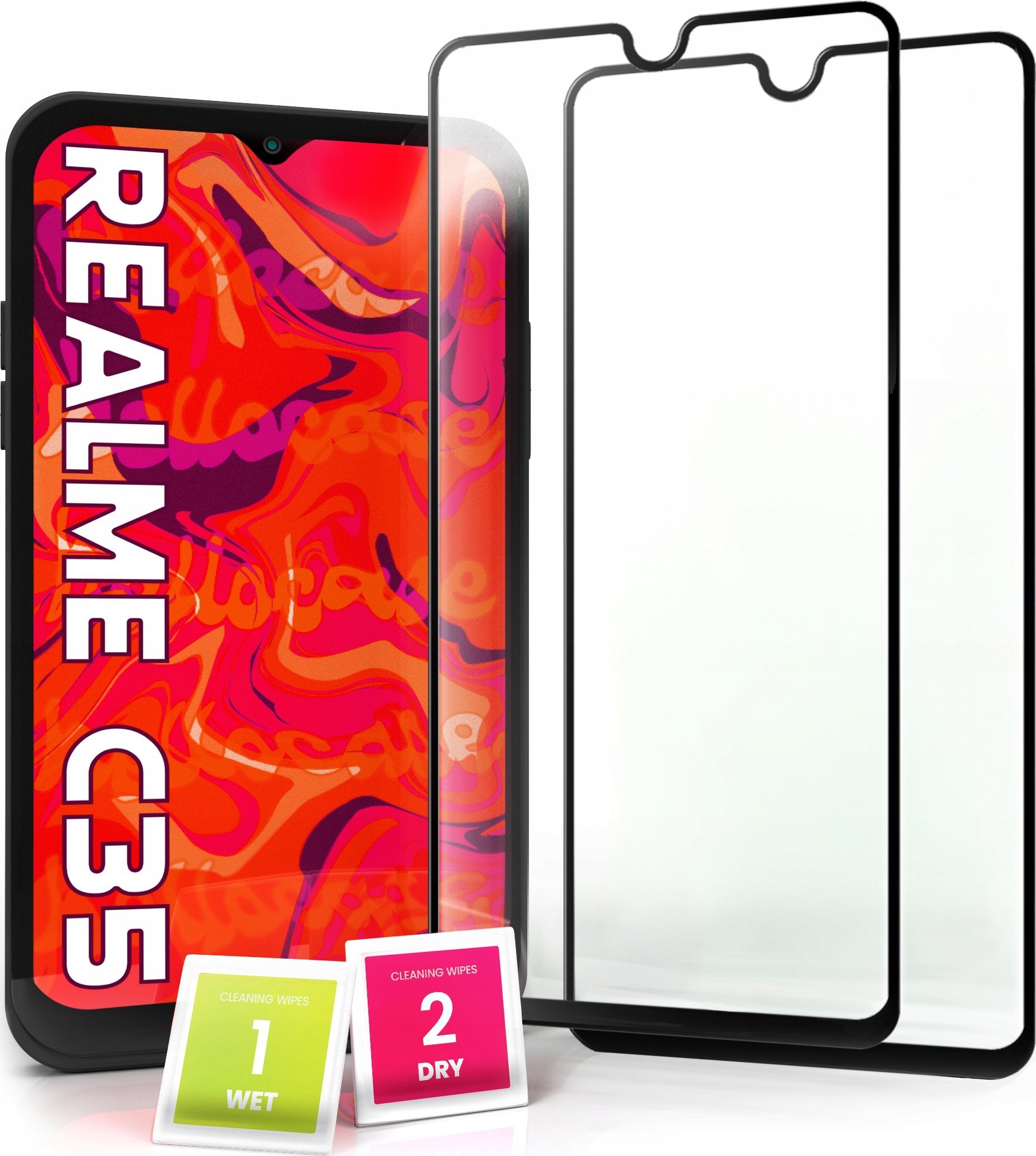 Hello Case 2-pak Szkło Hartowane do Realme C35 Ochronne Pełne Na cały ekran 5D 9H