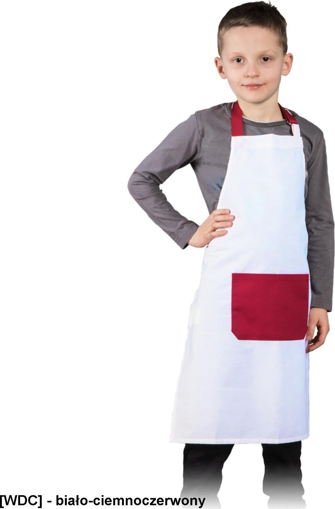 R.E.I.S. FKINDER - fartuch dla dzieci, 50% poliester, 50% bawełna, 180 g/mcm, - biało-ciemnoczerwony - 45x55cm, 55x68cm. 55x68 cm