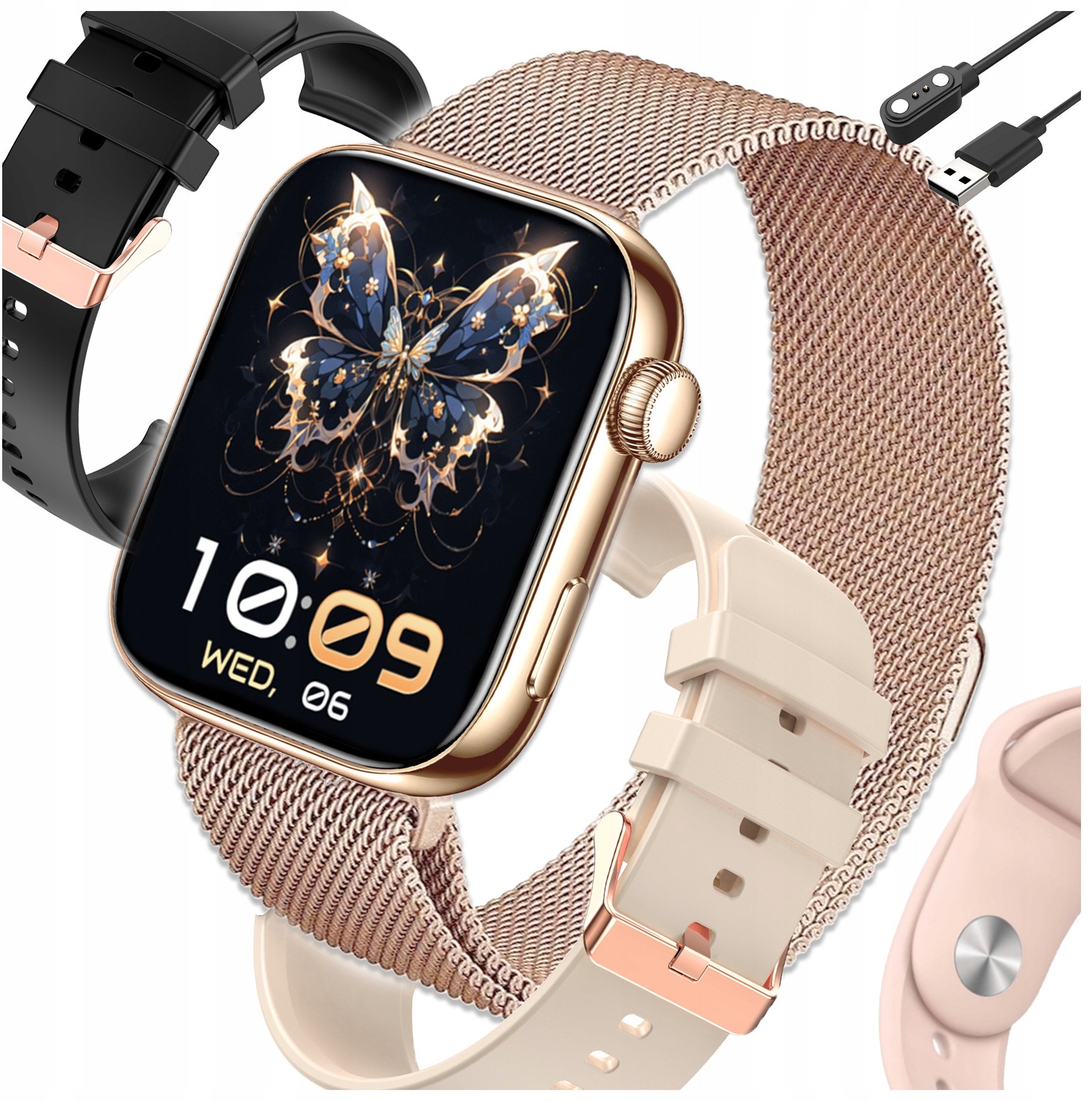 SMARTWATCH DAMSKI ZEGAREK SMART WATCH ROZMOWY MENU POLSKIE ZDROWIE 4 PASKI