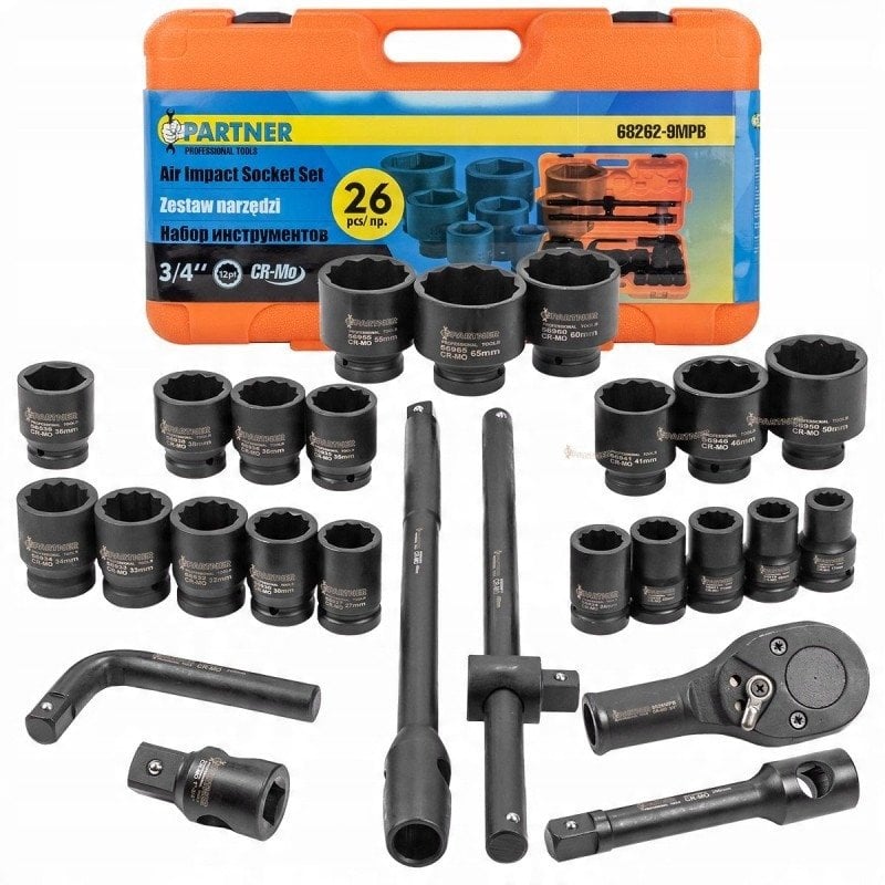 Zestaw narzędzi udarowych 26el. 3/4" (17-50mm) i 1" (55-65mm) (12-kątnych)