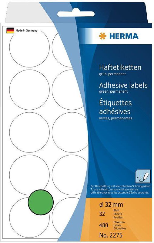 Herma Etykiety zielone kółka, 480 sztuk (2275)