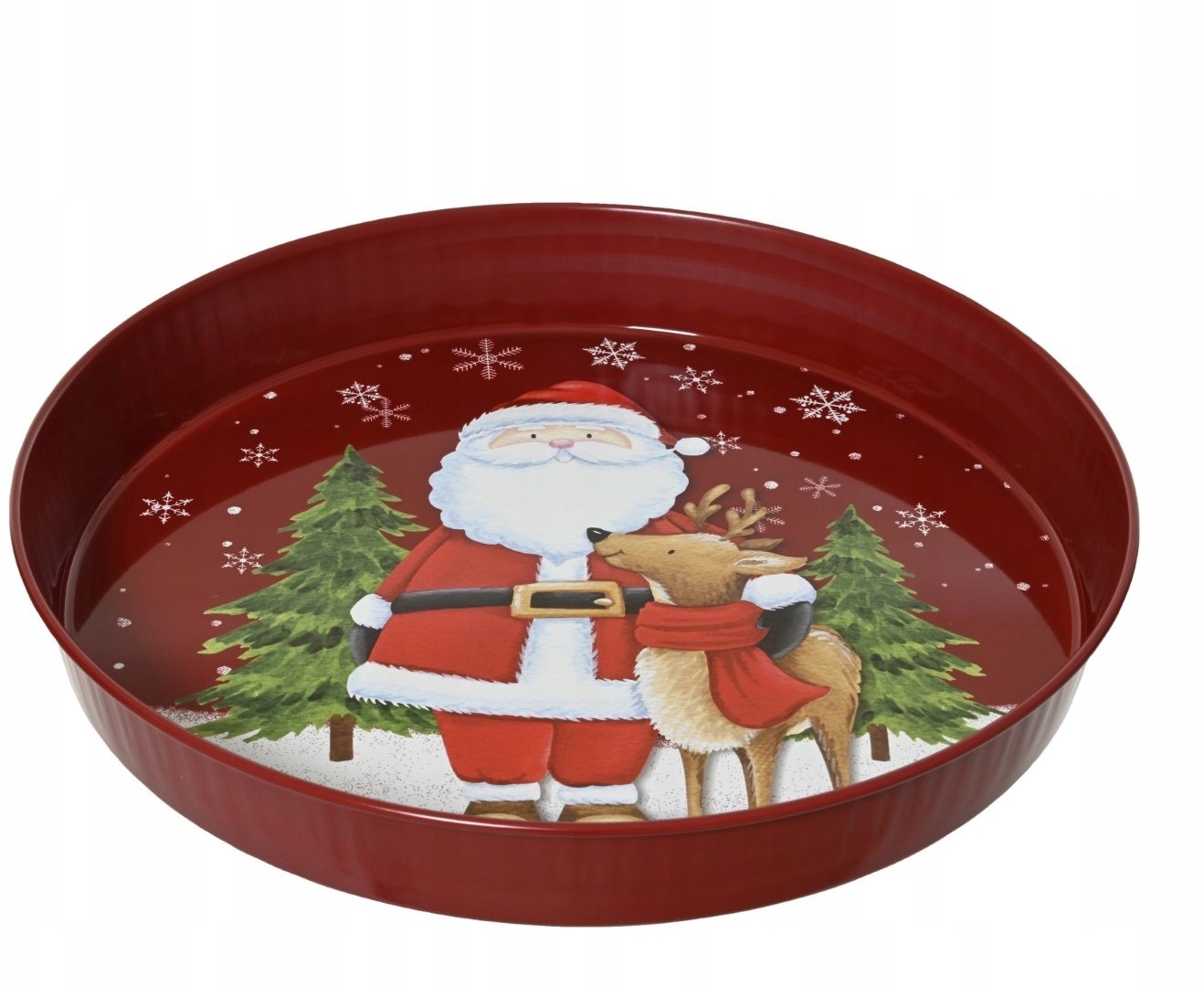 Kaemingk Patera okrągła dekoracyjna czerwona świąteczna z cyny 35cm 1szt