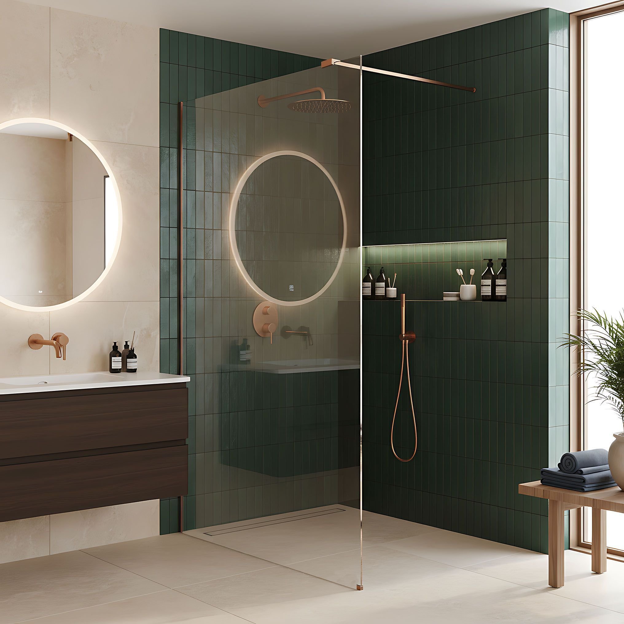 Kabina prysznicowa Walk-In Rea Flexi Transparent / Brush Copper 90