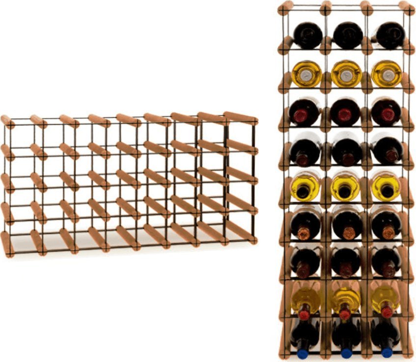 Wamar-Sosenka Regał na wino Stojak na 32 Butelki Szklane/ PET RW-8/ 8x4 Brązowy Metal + Drewno RW-8-8x4-32_O_BR