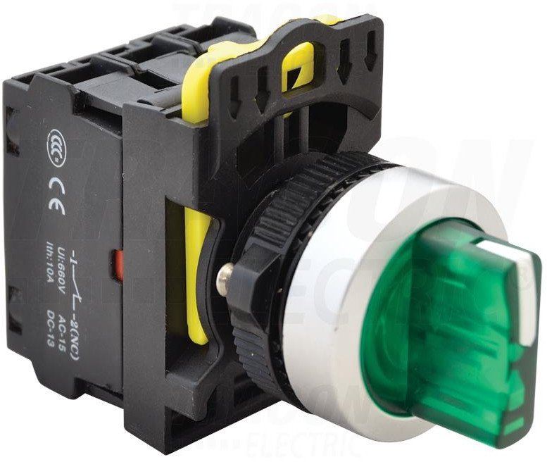 Przełącznik pokrętny podświetlany LED, trzystanowy sprężynowy NYK3-SL34G zielony