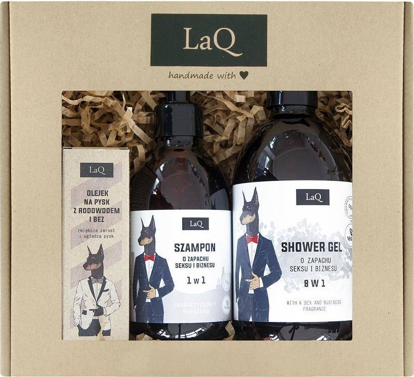 LaQ Doberman zestaw żel pod prysznic 500ml + szampon do włosów 300ml + olejek do brody 30ml