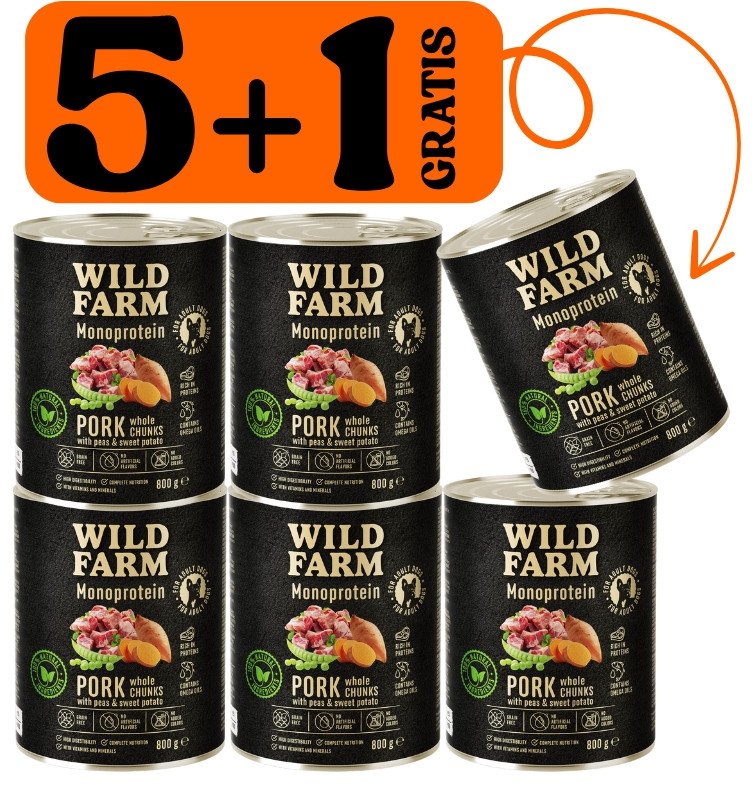 WILD FARM Monoprotein Pork 5x800g + 800g GRATIS hipoalergiczna karma dla psa