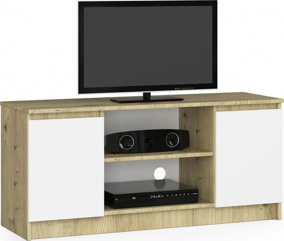 Elior Szafka pod telewizor dąb artisan - biały - Darius 3X 120 cm