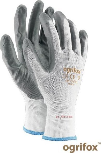 R.E.I.S. OX-NITRICAR - rękawice ochronne z poliestru, powlekane nitrylem zakończone ściągaczem - czarno-szary 10