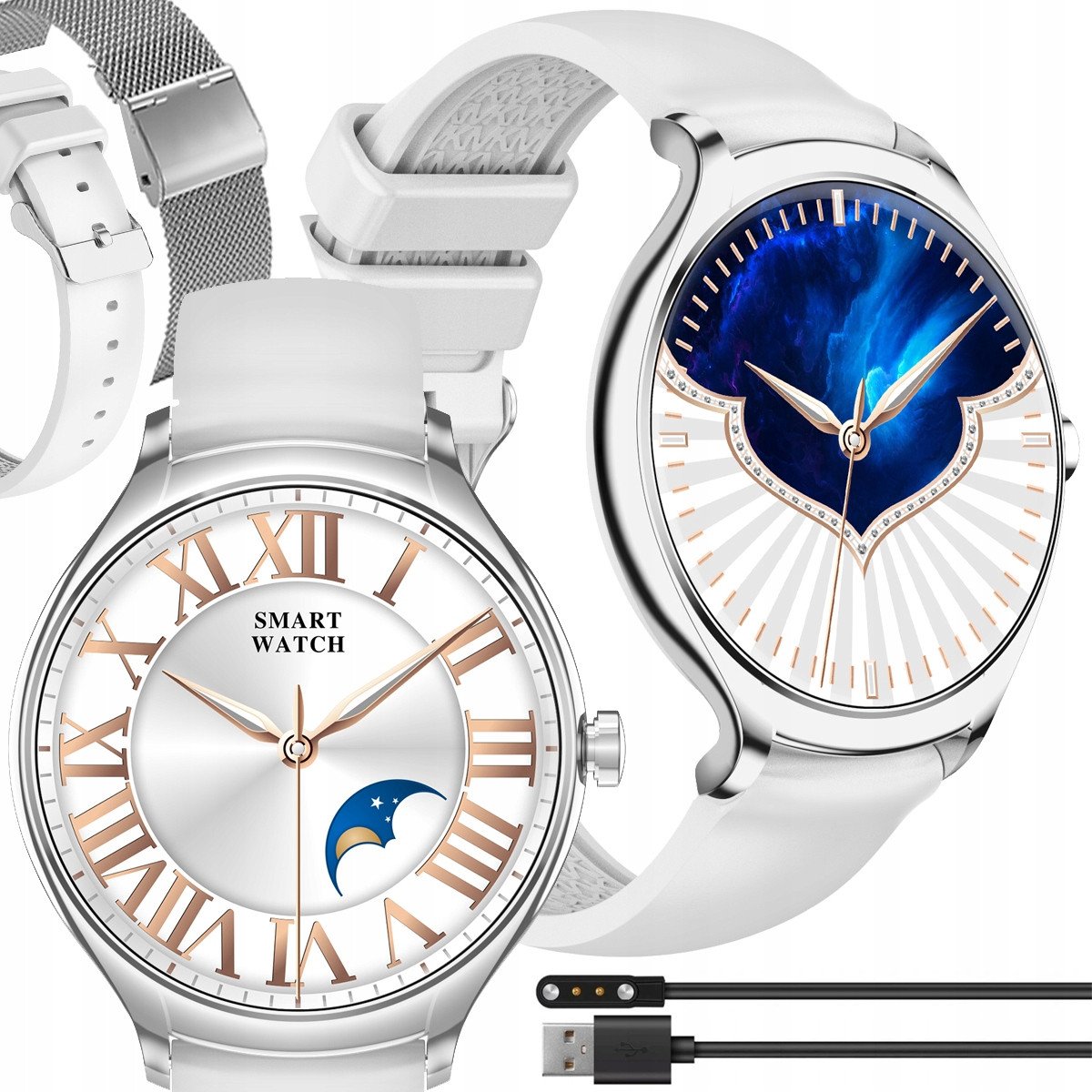 SMARTWATCH DAMSKI ZEGAREK DLA KOBIETY FUNKCJA ROZMÓW POLSKIE MENU DWA PASKI