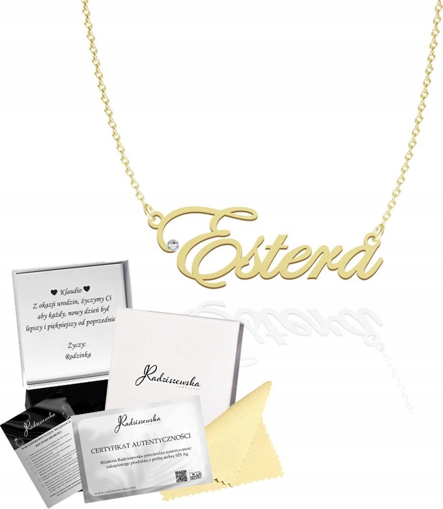 Radziszewska Jewellery Złoty Naszyjnik z imieniem ESTERA Łańcuszek SREBRO 925 Prezent DEDYKACJA