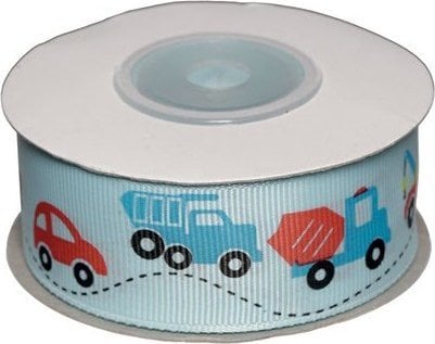 Vrige Dekobånd lysblå m/ køretøjer 25mm 10m