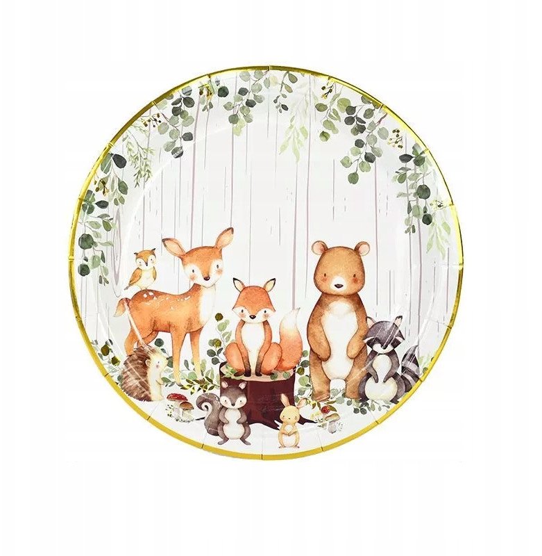 Talerzyki Jednorazowe Papierowe Las Zwierzęta Duże 23cm 10szt