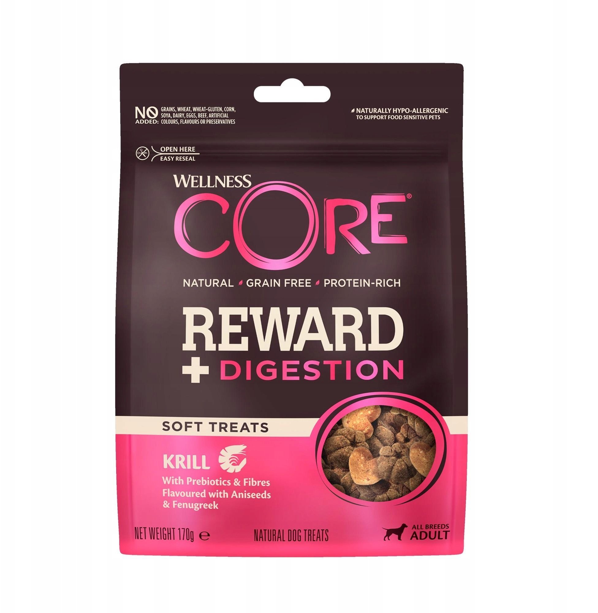CORE Reward+ Digestion, przysmak, dla ps�w doros�ych, kryl, 170g
