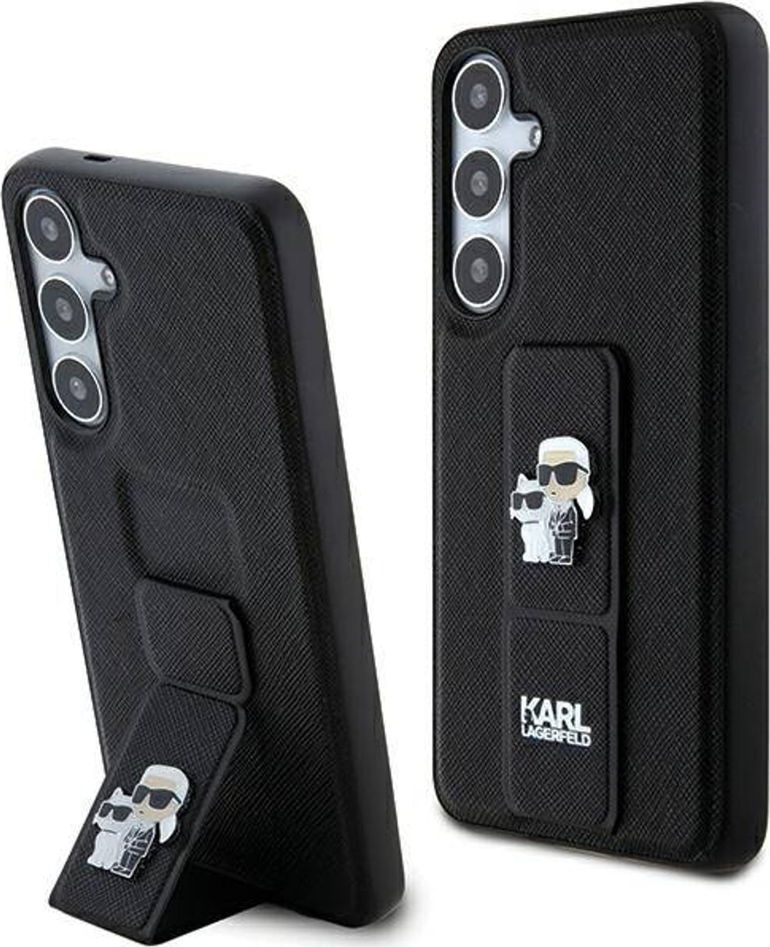 Karl Lagerfeld Etui KLHCS24MGSAKCPK Samsung Galaxy S24+ Plus hardcase Gripstand Saffiano Karl&Choupette Pins czarny/black