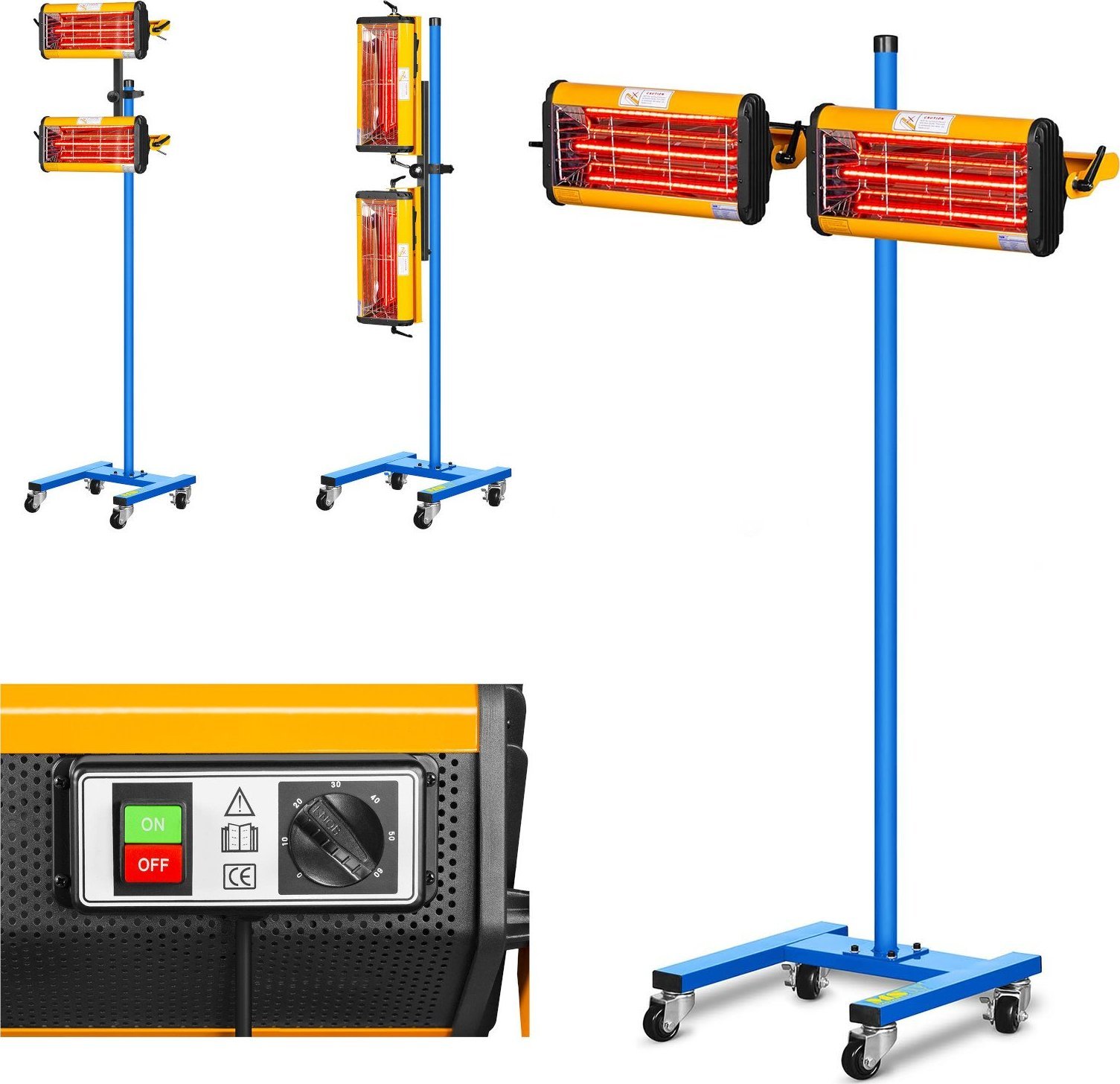 MSW Promiennik ciepła podczerwieni lakierniczny do suszenia farb na statywie 2200W IR-DRYER2000.2 Promiennik ciepła podczerwieni lakierniczny do susze