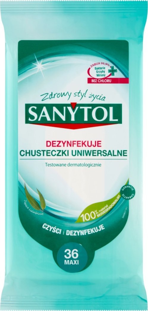 SANYTOL Chusteczki uniwersalne SANYTOL Eukaliptus czyszczą i dezynfekują 36 szt