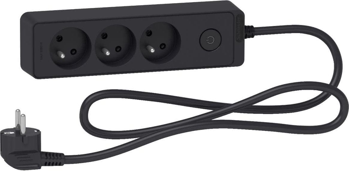 Listwa zasilająca Schneider Electric Odace przeciwprzepięciowa 3 gniazda 1.5 m czarna (ST9331B)