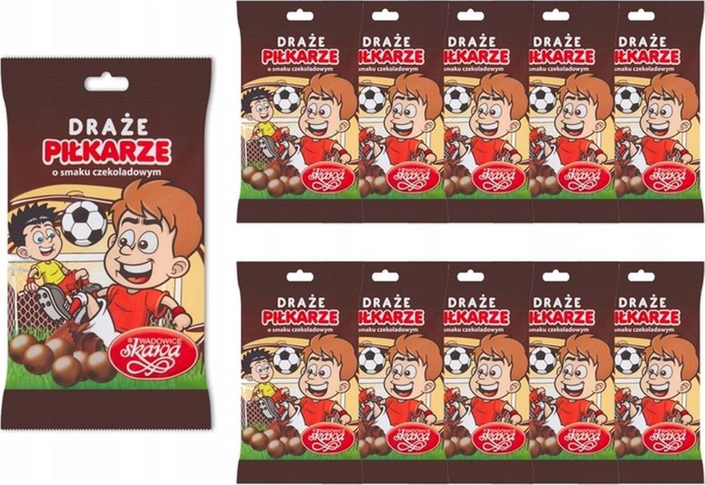 Wadowice Skawa Piłkarze Draże o smaku czekoladowym 70 g x 10 sztuk