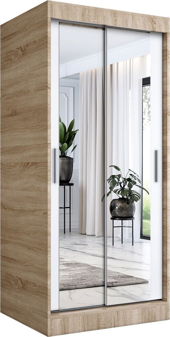 MKPOL Szafa przesuwna MODUO COMFORT 90 dąb sonoma/biała mat z dwoma lustrami