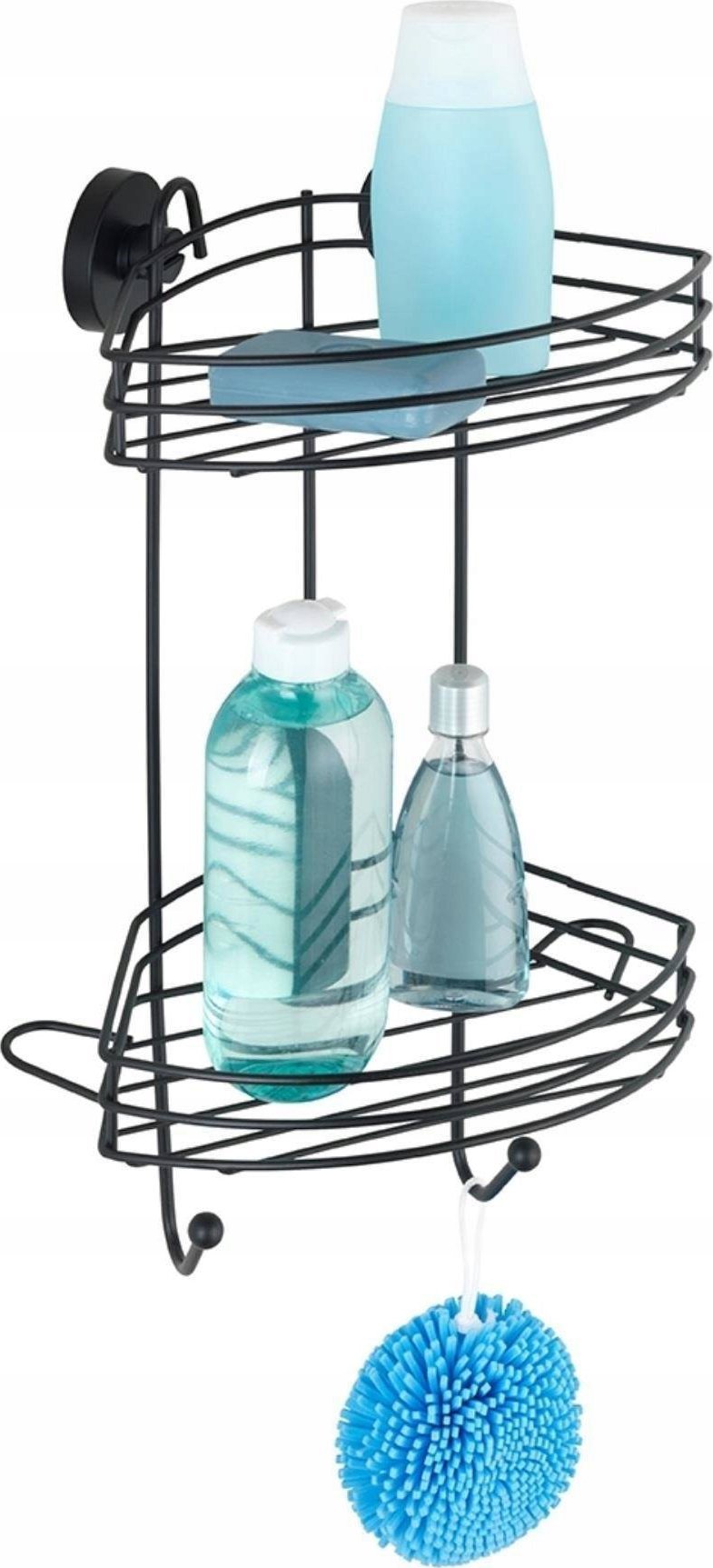Wenko Półka pod prysznic Vacuum-Loc, dwupoziomowa, metalowa, czarna, WENKO