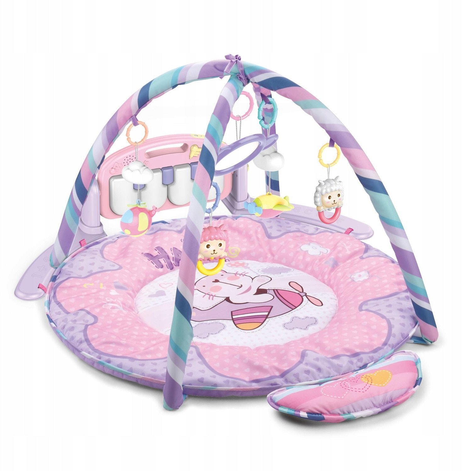 Mata dla niemowlÄt z zawieszkami i pianinkiem okrÄgÅa rÃ³Å¼owa