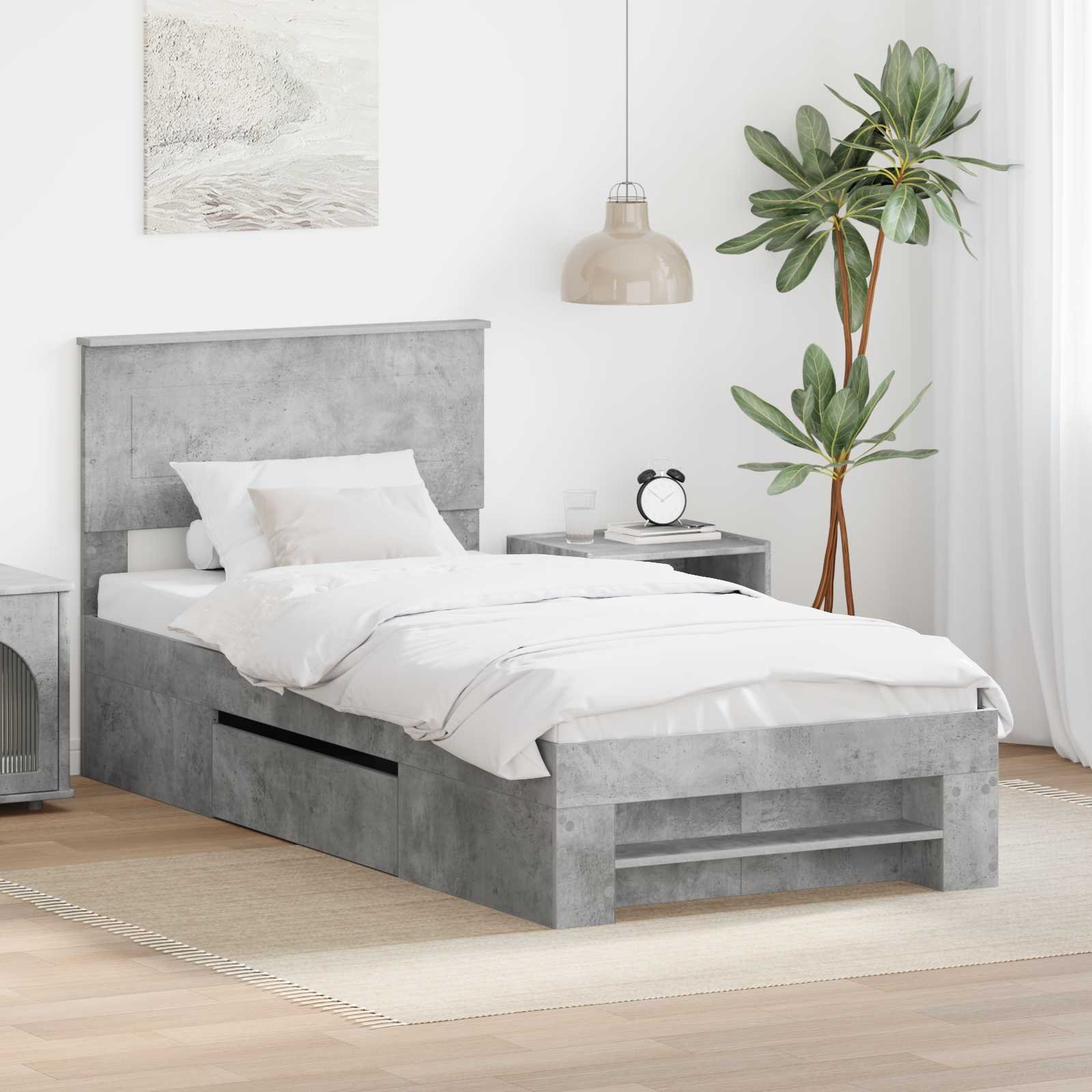 vidaXL Ramka łóżka Betonowy szary 80 x 200 cm Materiał z drewna pochodzenia