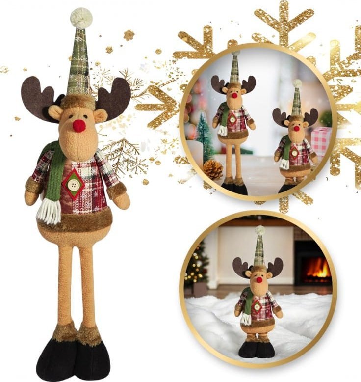 eCarla Renifer świąteczny, wyciągane nogi BOŻE NARODZENIE 62 cm Z PLUSZU KSN160