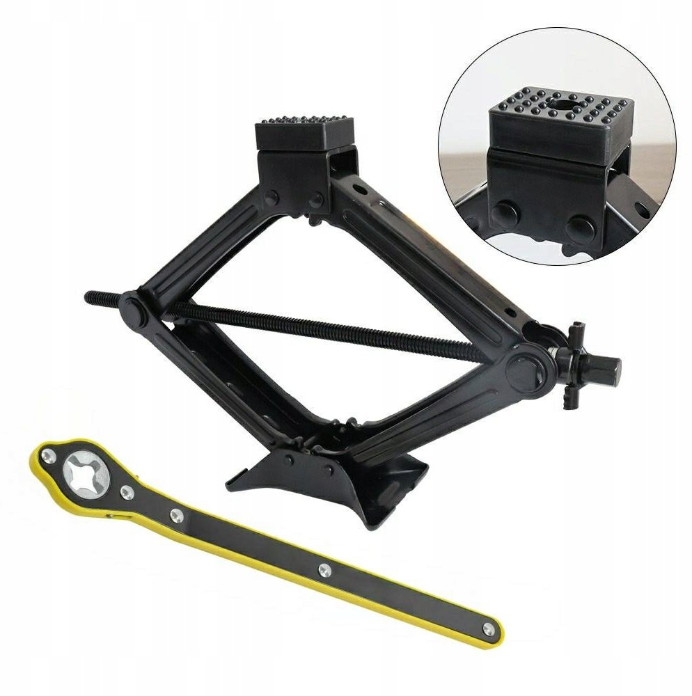 Podnośnik trapezowy z gumą 1,5t z kluczem grzechotką (h min 110mm, h max 400mm)