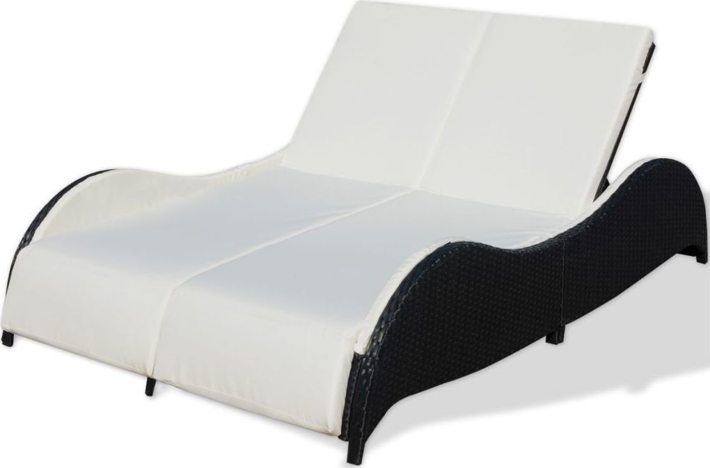 vidaXL podwójny leżak z poduszką, polirattan, czarny (41977)
