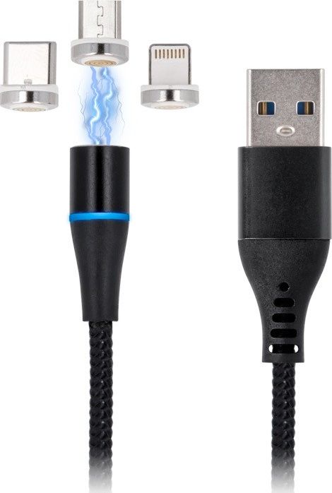 Kabel USB MaxLife USB-A - USB-C + microUSB + Lightning 1 m Czarny (8_2247520)