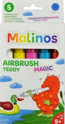 Malinos Malinos Airbrush Stifte Magic Teddy 5Farben+Schablone 5+