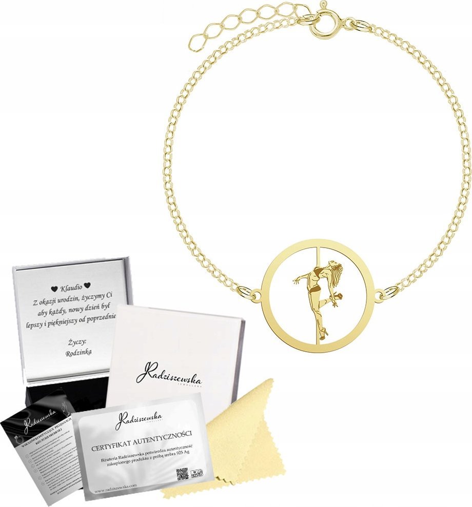 Radziszewska Jewellery Bransoletka Pozłacana Pole Dance Srebro 925 Grawer Gratis Biżuteria Prezent