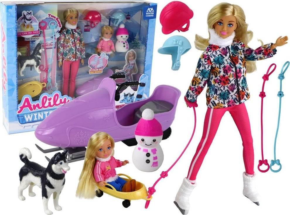 Lalka Dla Dzieci Anlily Łyżwy Pies Sporty Zimowe LEAN Toys