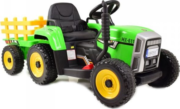 Super-Toys SUPER TRAKTOR BLOW - NA AKUMULATOR Z PRZYCZEPĄ, MIĘKKIE KOŁA, MIEKKIE SIEDZENIE, PILOT/XMX611